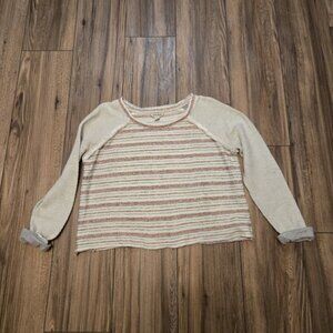 Lucky Brand Crop Distressed Long Sleeve Top Size Med